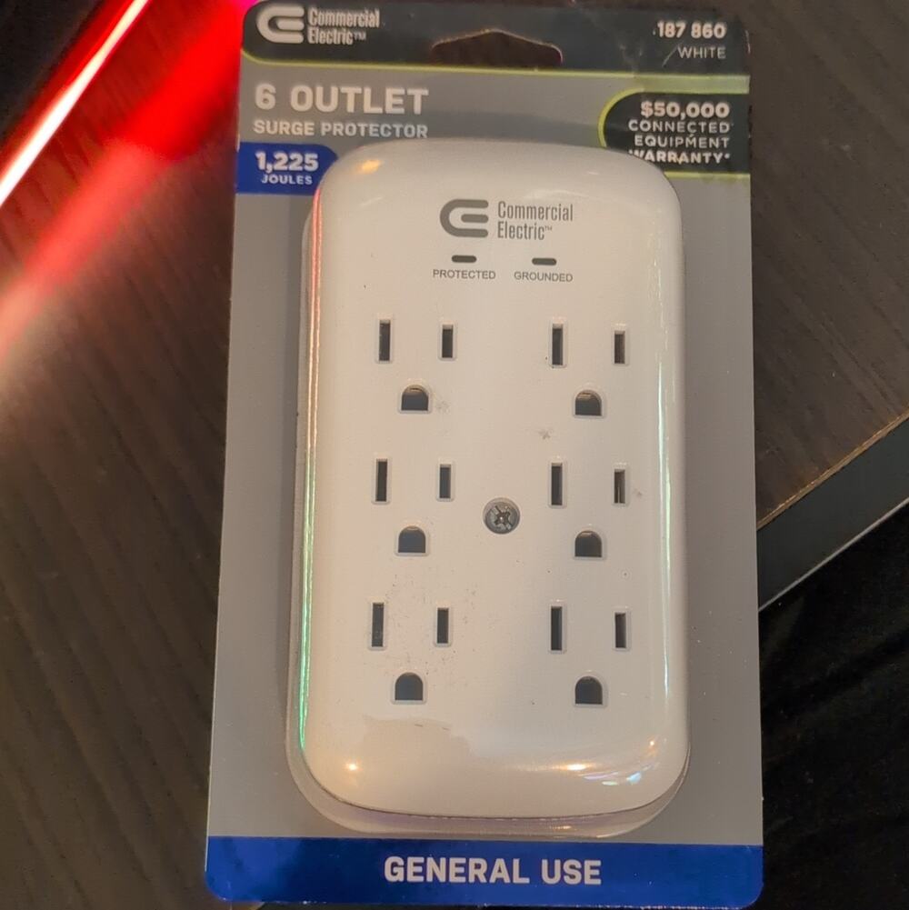 Commercial Electric 6-Outlet 1225J Surge Protector w/ Indicator Light White